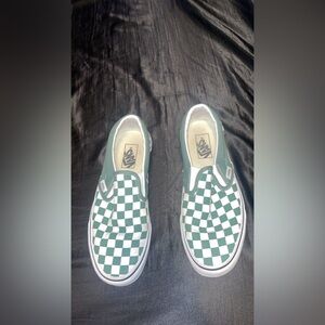 Vans Womens Green Checkered Slip-On Sneakers